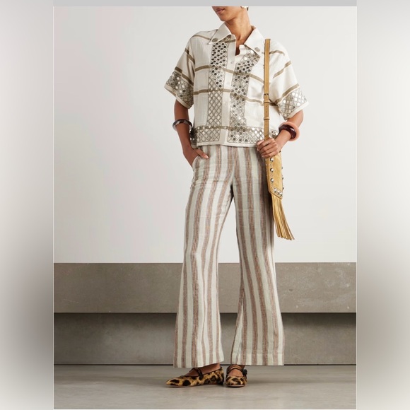 Alix Of Bohemia Pants - NWOT ALIX of BOHEMIA
Charlie Desert striped linen flared pants 
Ecru & Brown